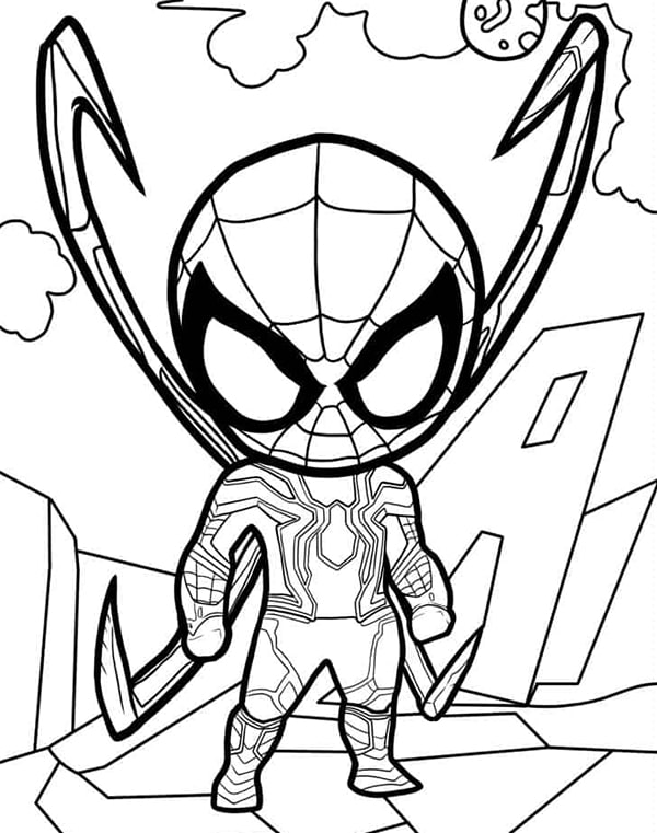 Tranh tô màu Spider Man chibi cute