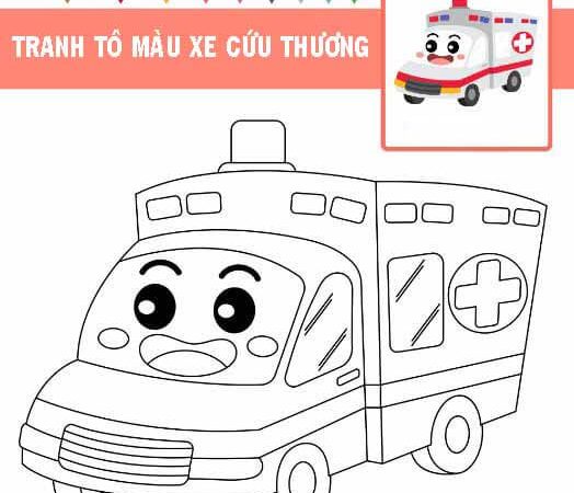 Tranh tô màu xe cứu thương dành cho bé