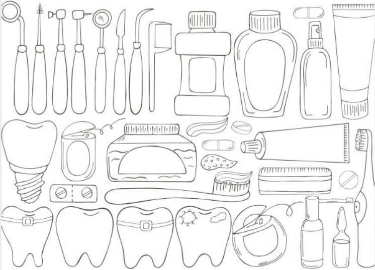 Tranh tô màu thiết bị y tế trong nha khoa
