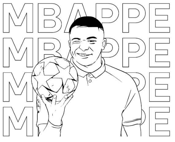 Một bức tranh tô màu cầu thủ Mbappe với nụ cười tươi