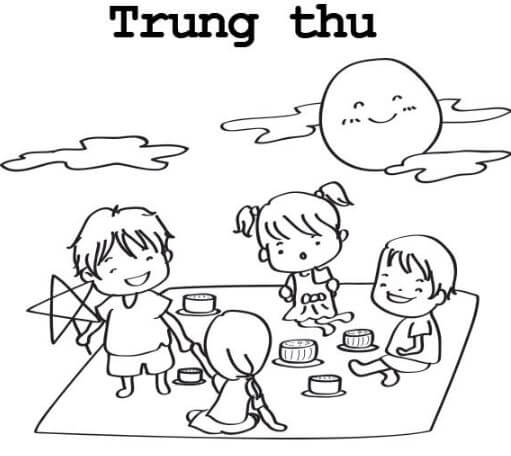 Tranh tô màu đèn trung thu cùng đám trẻ