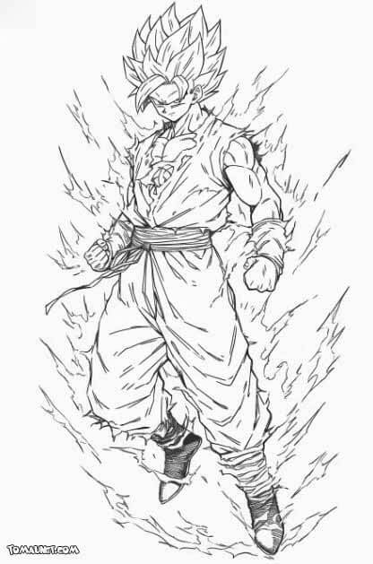 Tranh tô màu Goku Super Saiyan God cực đẹp cho bé