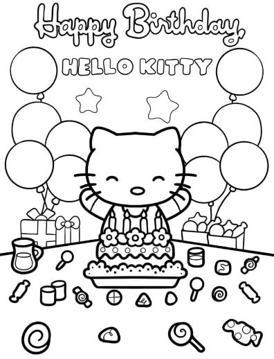 Tô màu chúc mừng sinh nhật Hello Kitty