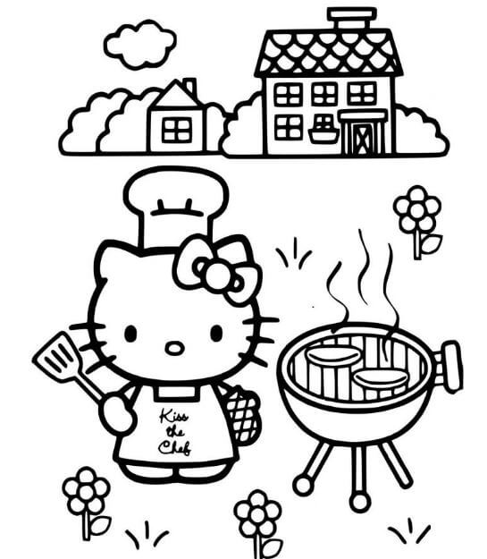 Hình tô màu Kitty BBQ