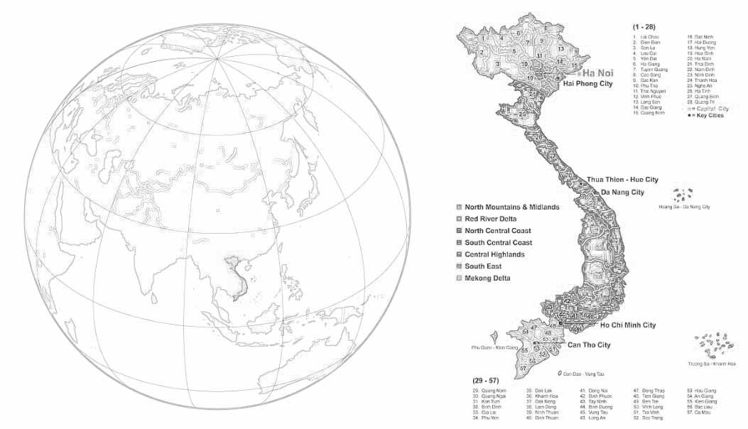 Tranh tô màu bản đồ Việt Nam trên thế giới