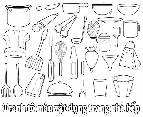 Tranh tô màu vật dụng trong nhà bếp đầy đủ