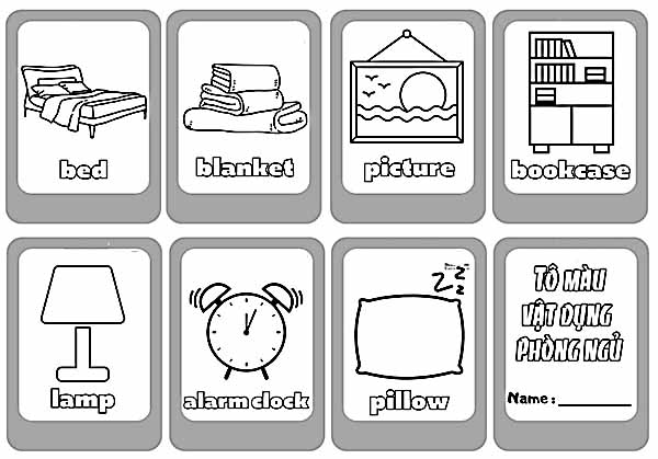 Tranh tô màu vật dụng cần thiết trong phòng ngủ