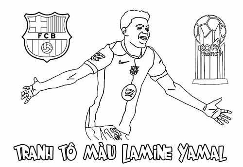 Tranh tô màu Lamine Yamal - cầu thủ trẻ xuất sắc nhất 2024 45 Tranh tô màu Lamine Yamal đang ăn mừng