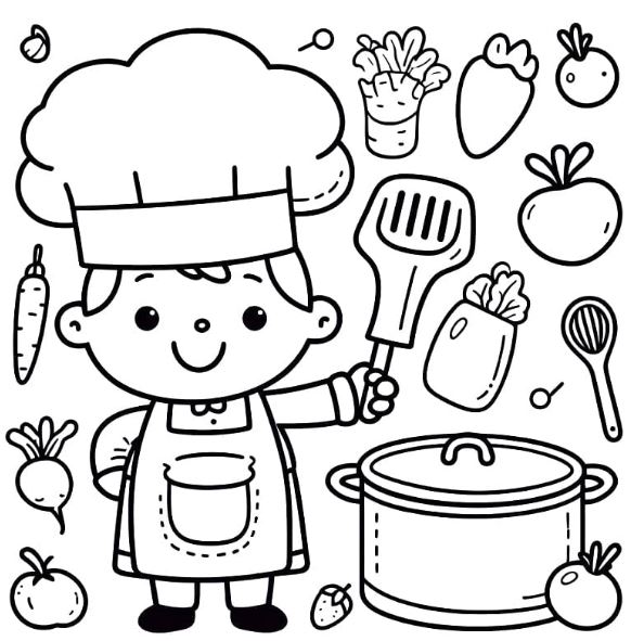 [MIỄN PHÍ] 94+ Tranh Tô Màu Nghề Nấu Ăn